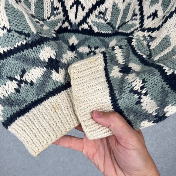 Vintage Jones New York Chunky 3D Knit Sweater Size M White Blue Crosby Dad 90s - Picture 4 of 9